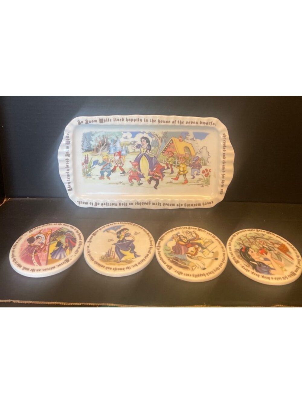 Snow White Paul Cardew Ceramic Plate & Coaster Set With Illustrations & Quotes
